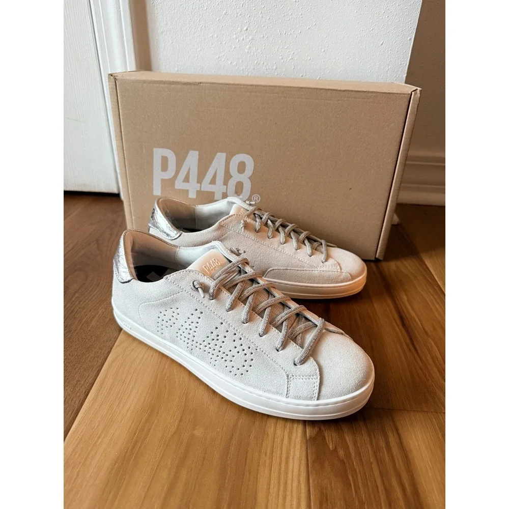 P448 John Off-White Silver Suede Low Top Sneakers Made in Italy 39‎ / 9